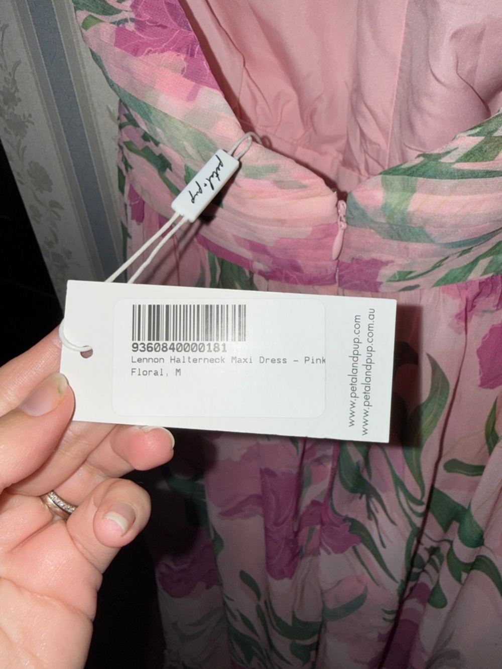 Petal & Pup Pink Floral One-Shoulder Maxi Dress with Green Leaf Detail - Picture 9 of 11